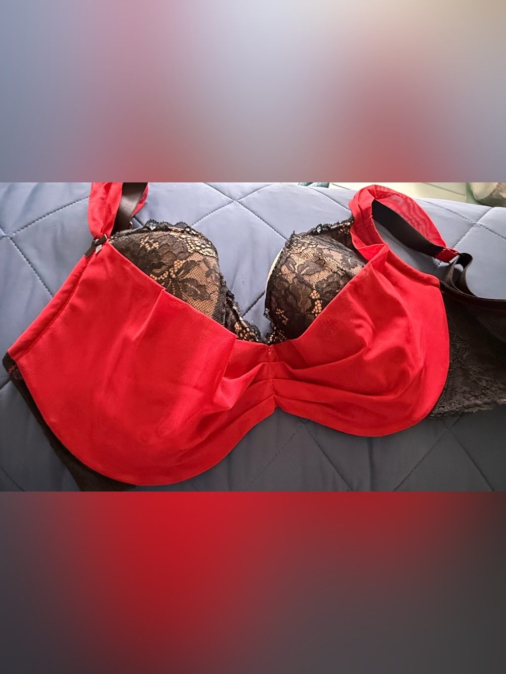 Adore Me Red and Black Lace Underwire Bra